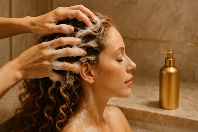 luxurious shampoo washing curly hair